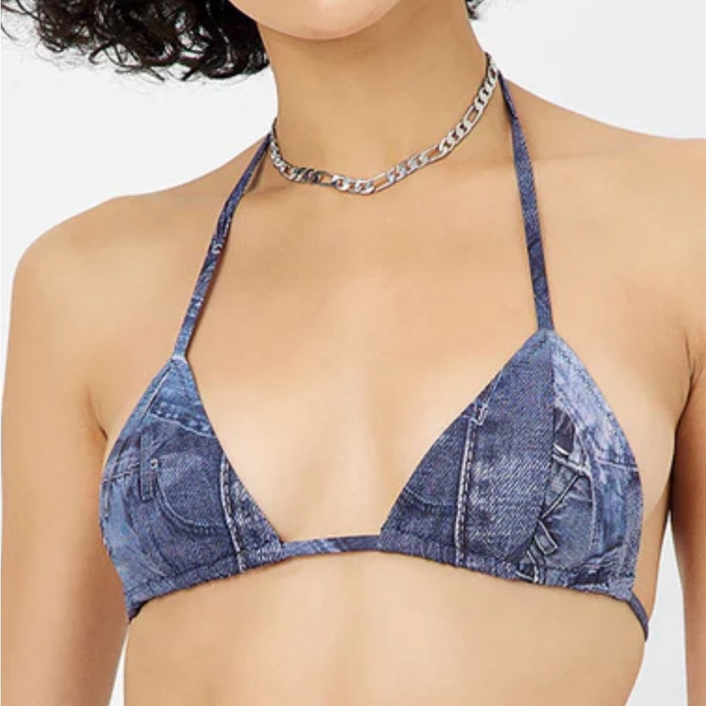 Frankie's Bikinis Blue Jean Triangle Bikini Top